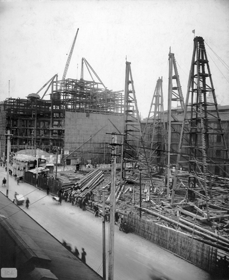 Metropole Hotel and Hamilton House under construction, Shanghai, October 1930. BSPA collection, BS-s13: © 2011 British Steel Project Archive.