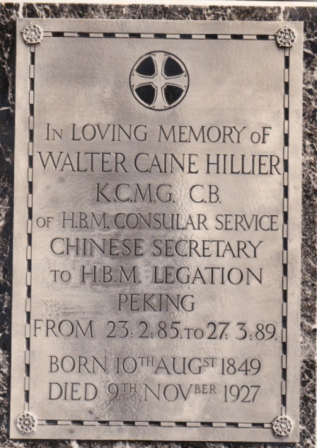 16. Walter Hillier, memorial plaque, British Legation, Peking.