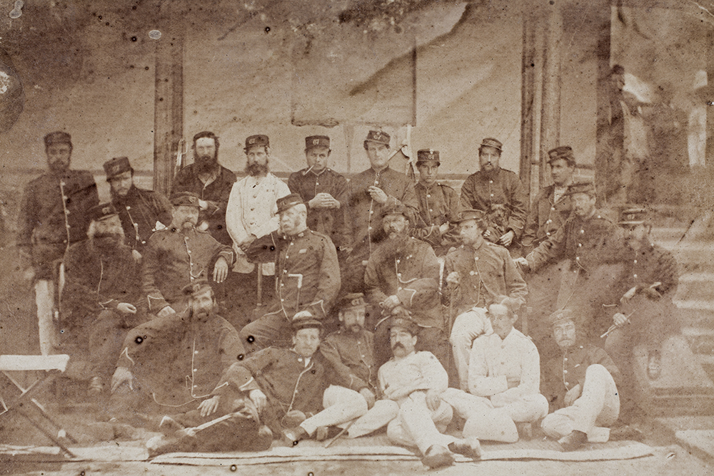 6.Officers of the 67th, Tientsin, 1861. The loucheness and swagger in their demeanour suggests a pride in the VC’s which had been announced in August 1861 (GA01-036).