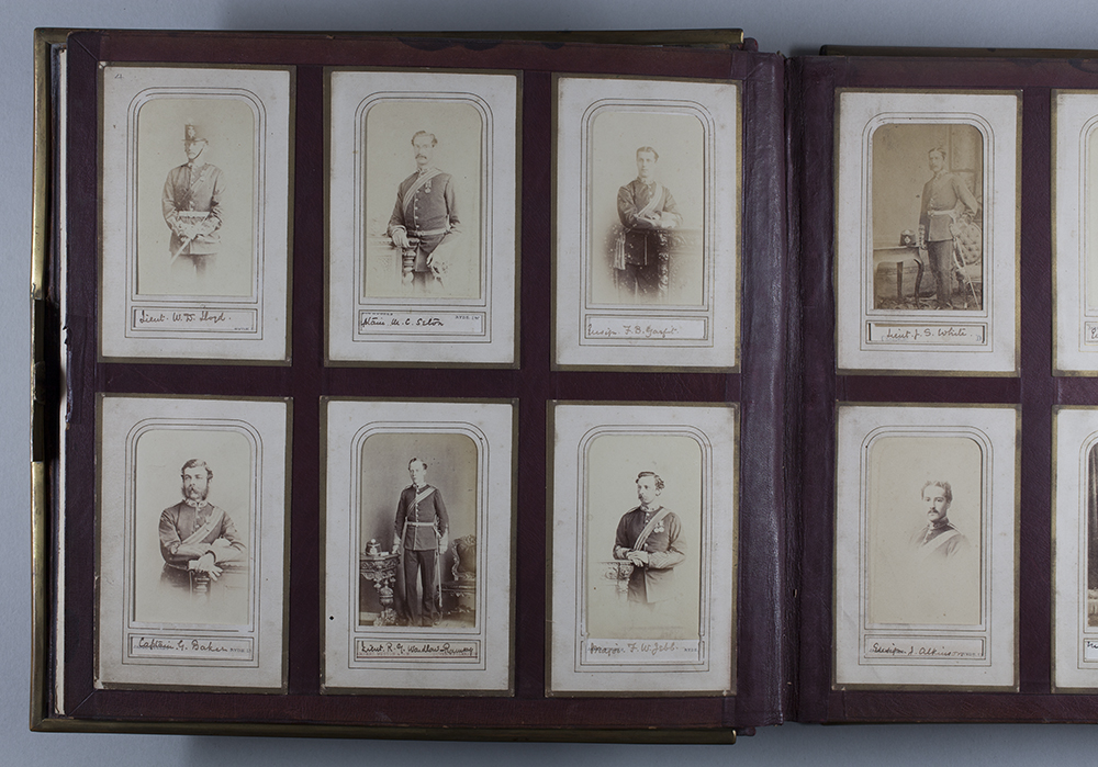 Page of cartes de visite in Royal Hampshire Regiment Museum album M1503.