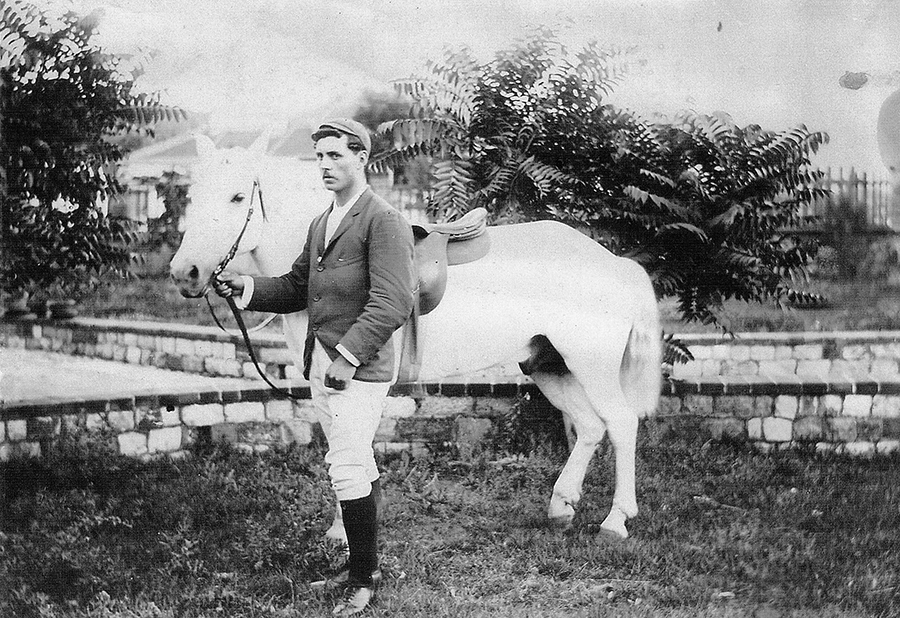 Frank Newman with a pony, Chefoo. Image courtesy of Duncan Clark.
