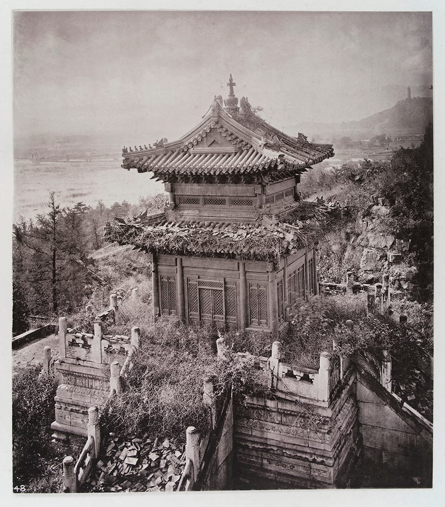 Fig. 7. The Bronze Temple, Yuen-min-Yuen at Wan-shou shan. One of the few buildings remaining in the ruins of the Summer Palace destroyed by the British in 1860. ‘Left ruinous and desolate designedly as one means of keeping the hostility of the nation active, and as an ever-ready witness to the barbarities to which foreigners will resort; many educated Chinese have that feeling and look upon our conduct as an event of heartless vandalism’, Illustrations of China, IV, plate 19. Photograph by John Thomson. Credit: Wellcome Collection. CC.BY.
