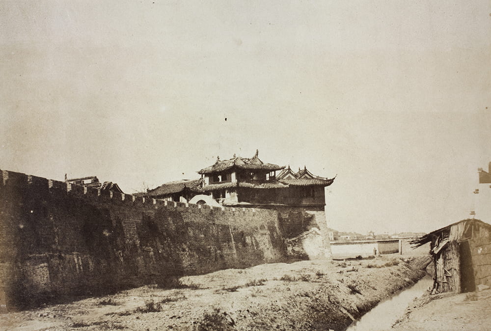 Phoenix Tower on the east wall of Chinese City, looking towards the Bund, Shanghai, 1850s. Photograph by Robert Sillar. HPC ref: VH02-120.